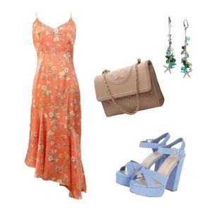 WHITE HOUSE BLACK MARKET SEXY CAMISOLE DRESS FLORAL ORANGE MERMAID DRESS SZ 2